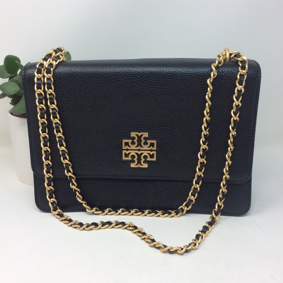❗️Tory Burch Britten Adjustable Shoulder Bag Purse Crossbody Leather Black - Picture 1 of 16